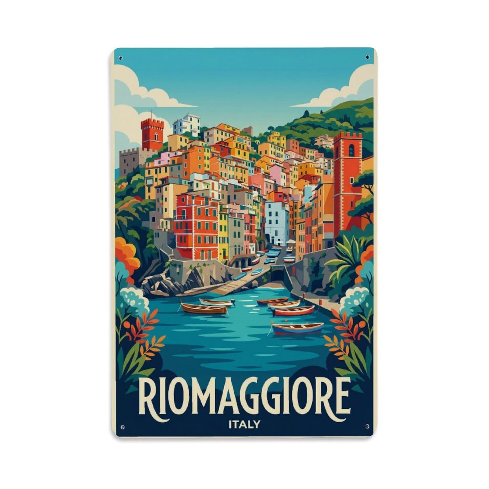Huiyhb 8X12inch(20X30cm) Vintage Travel Riomaggiore Italy Balance Metal Tin Sign