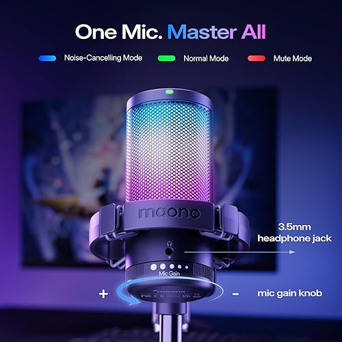 Miniatura 5 de MAONO USB Gaming Microphone for PC, Noise Cancellation Condenser Mic with RGB Lights, Mute, Gain for Streaming, Recording, Podcast, Chat, Twitch