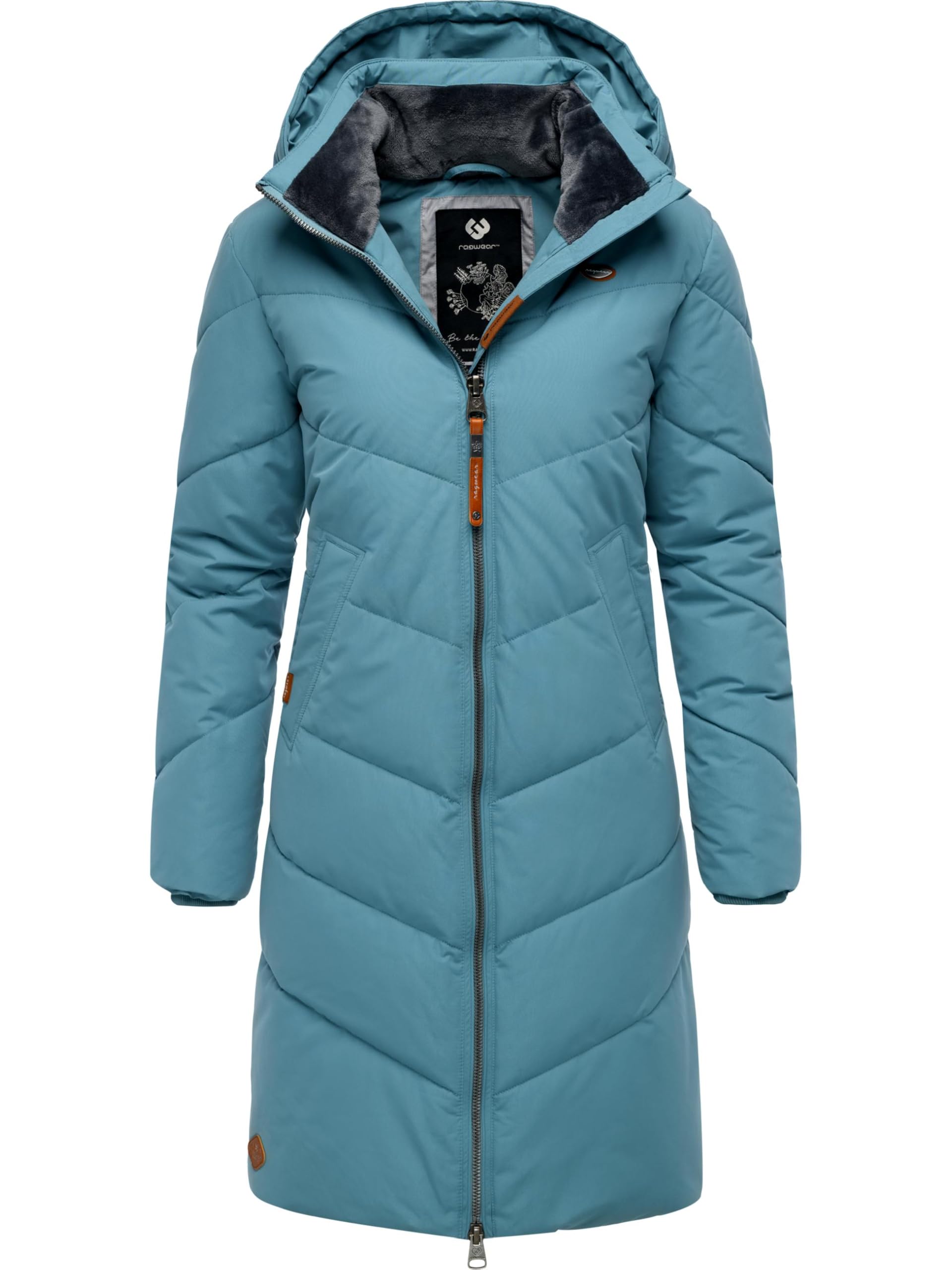 Ragwear Women's Stone Blue25 Rebelka Winter Coat Warm Waterproof Quilted Coat Long With Removable Hood Xs-6Xl, L