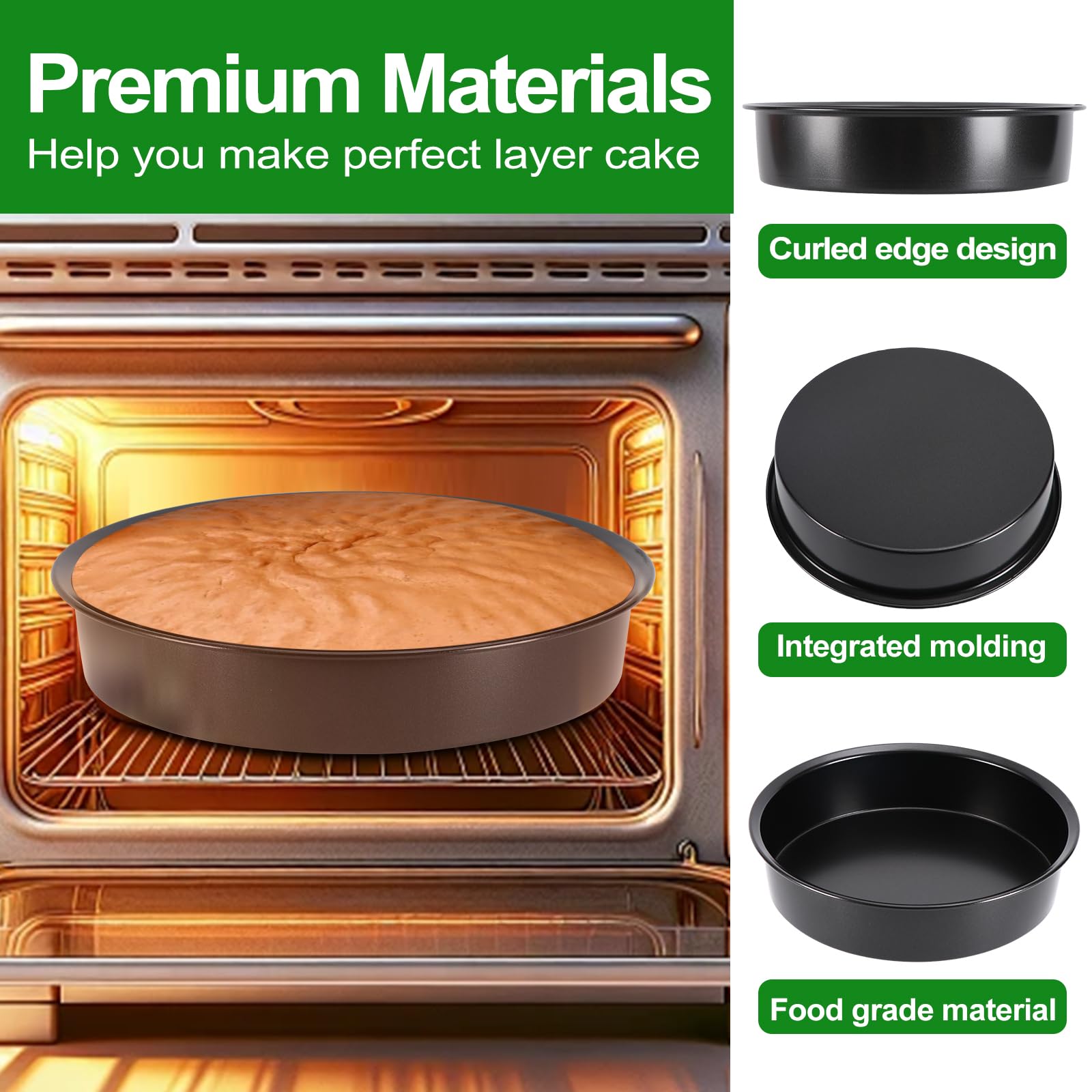 Juego de 3 moldes redondos para tartas de 8 pulgadas, moldes redondos duraderos con 100 piezas de papel pergamino, no tóxicos y saludables, para cumpleaños, Navidad, aptos para lavavajillas
