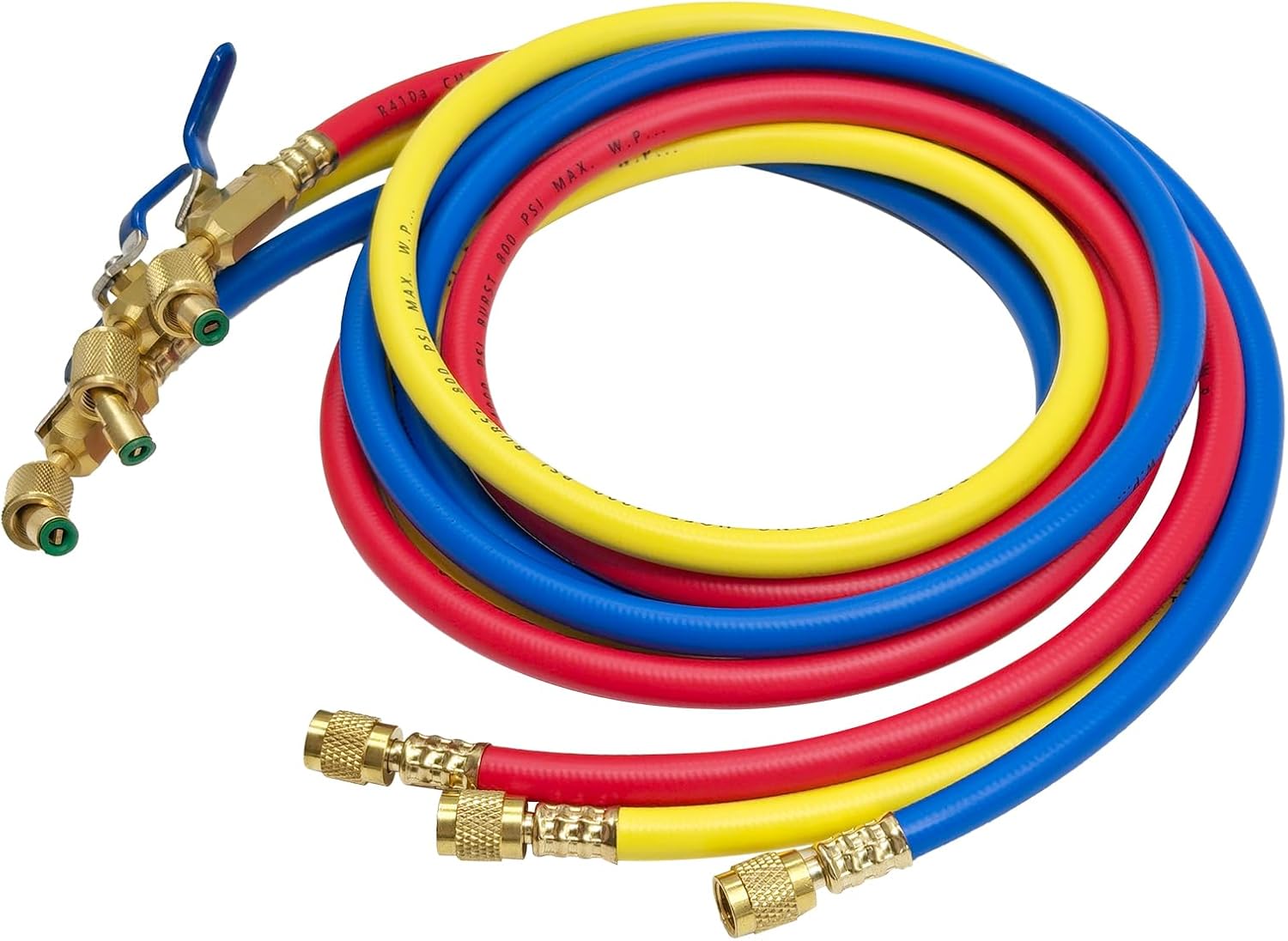 29986 Plus II 1/4" HVAC Hose With Compact Ball Valve, 72" Long Refrigerant Hose Fit For R-410A Refrigerant Charging Hoses Set, Yellow/Red/Blue(Pack of 3)