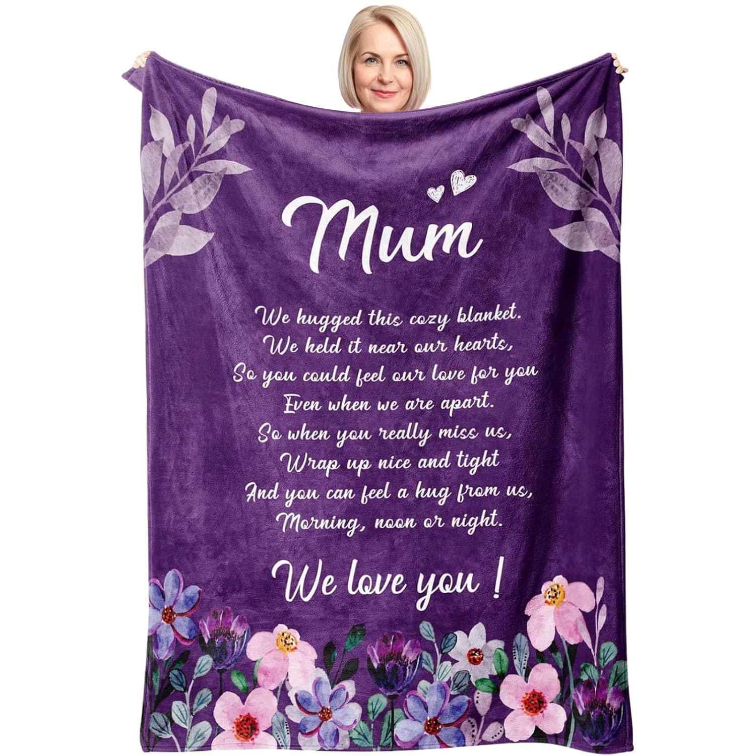 Blanket Printed with Flower for Mum, Flannel Throw Mummy Blankets, Blanket Gifts for Mum - Presents for Mummy on Birthday Christmas Mother's Day Valentines Thanksgiving Anniversary from Daughter Son
