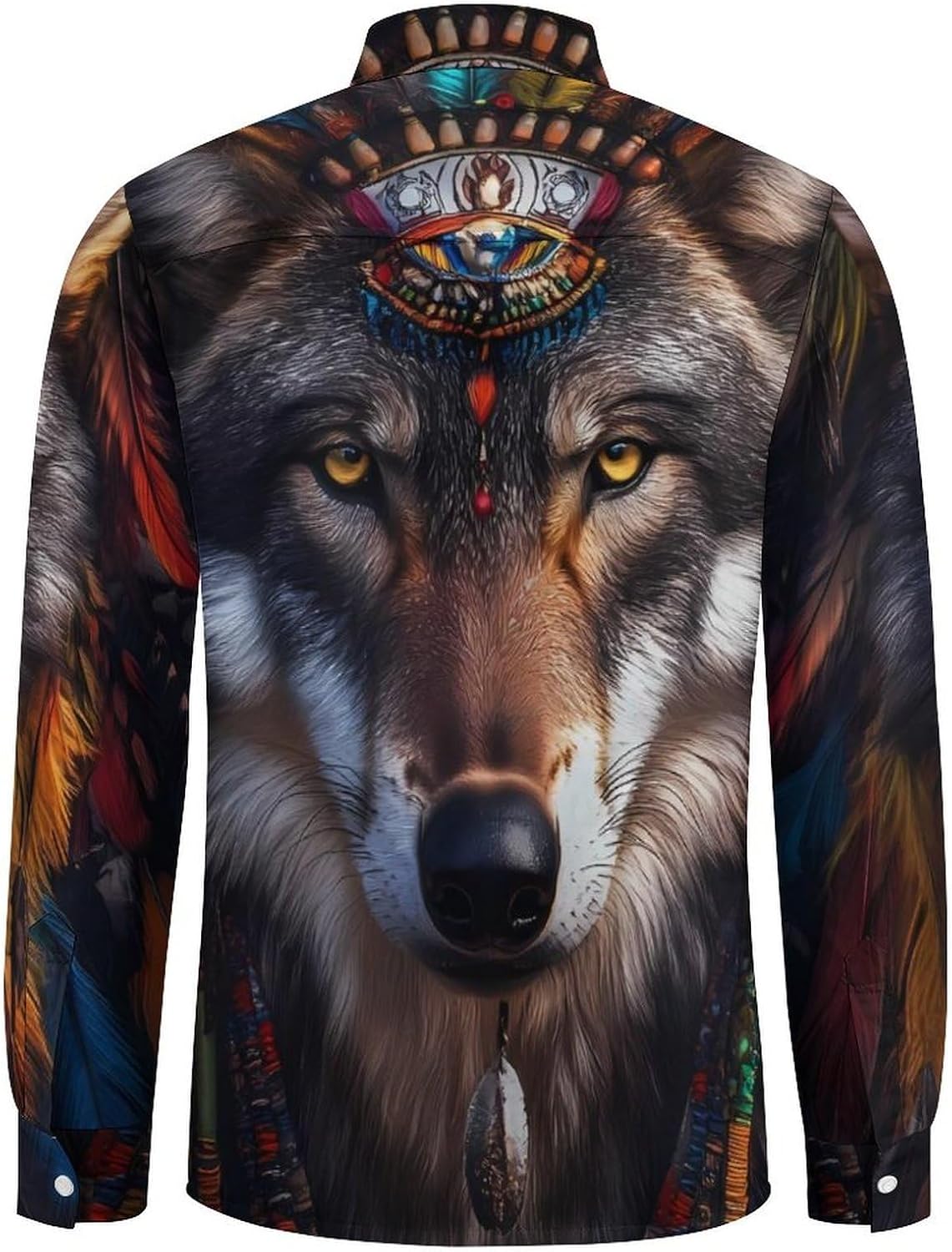 Native Am-erican Wolf Long Sleeve Shirts Casual Dress Shirt Button-down T-shirts for Men