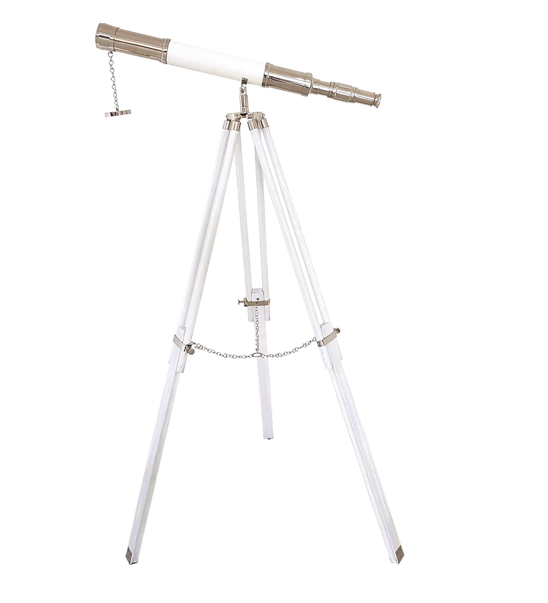 Nautical Ship Maritime Brass Telescope Antique Handmade Article Single Barrel Wooden White Adjustable Tripod Home & Office Decorative