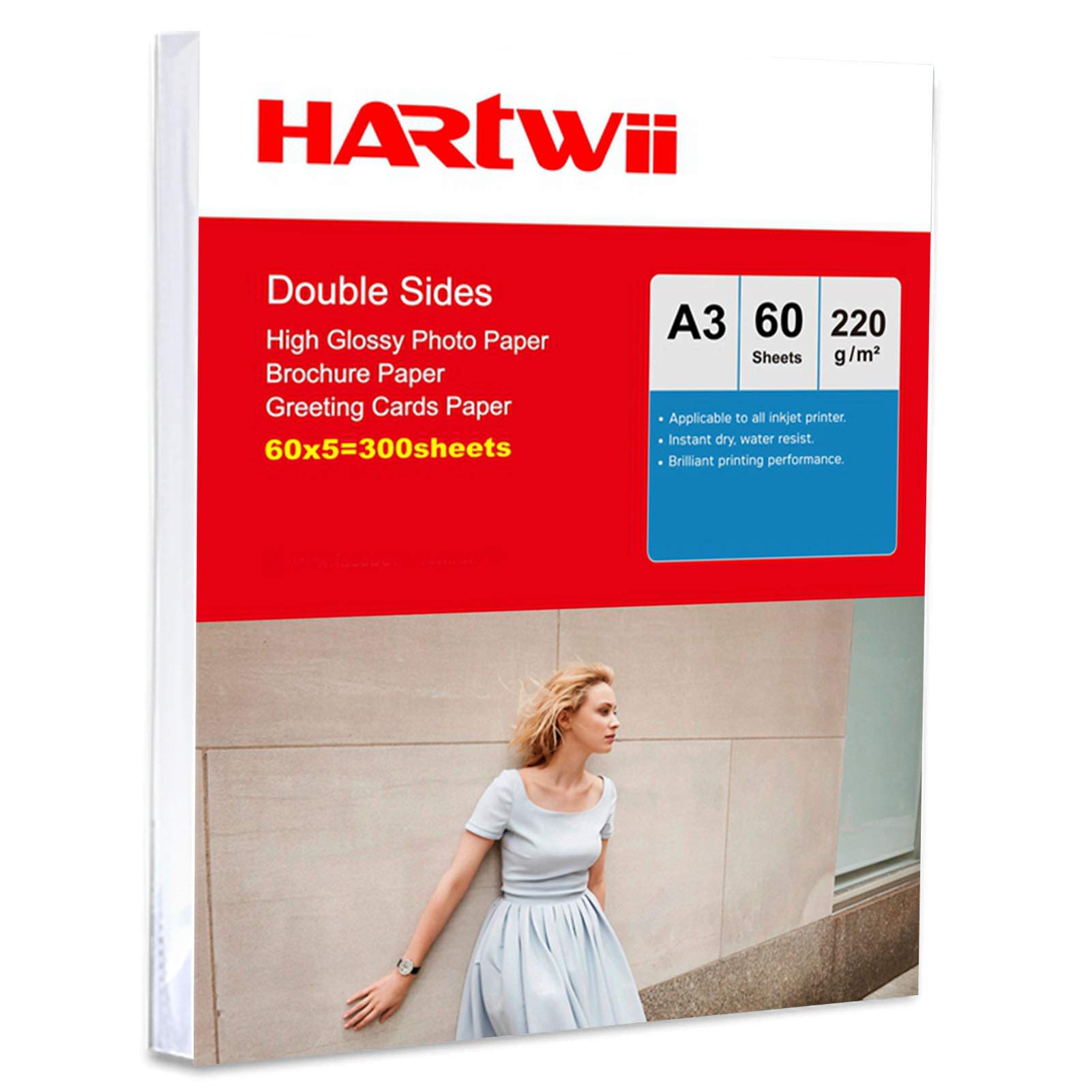 Papier fotograficzny A3 z podwójnymi bokami o wysokim połysku - 300 arkuszy 220 g/m2 nadruk po obu stronach bardzo biały papier atramentowy