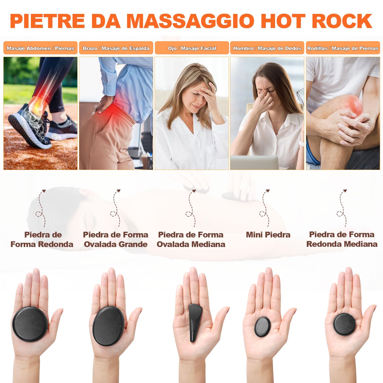 Calentador de Piedras Calientes 21 Piezas, Kit de Piedras de Basalto para Masaje Corporal Spa