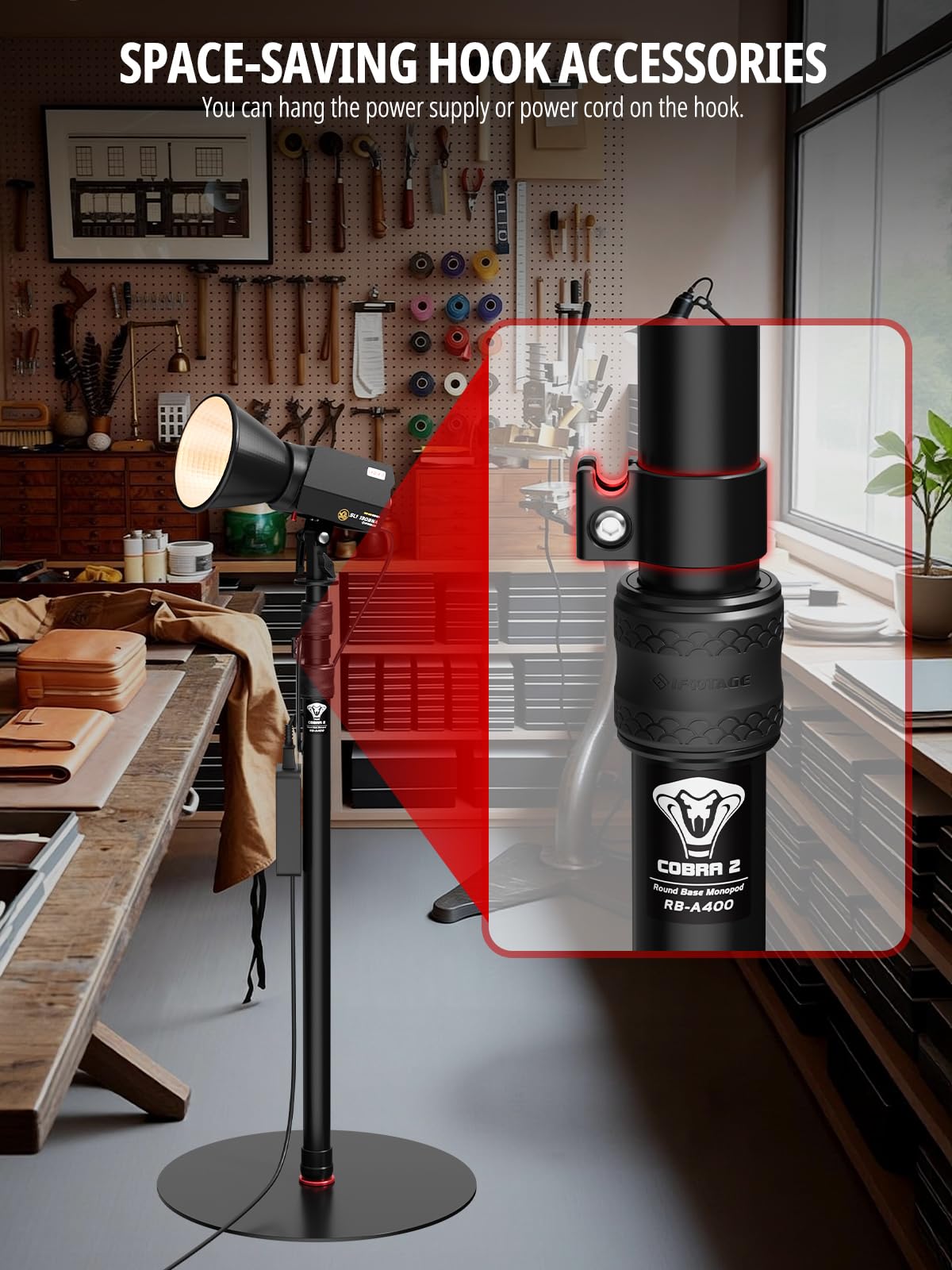 IFOOTAGE Cobra 2 RB-A400 Monopiede Professionale per Fotocamera in Alluminio, Base Ponderata e Altezza Regolabile,Supporto per Pavimento,Supporto Leggero,Diametro Base: 2 Pezzi/40cm