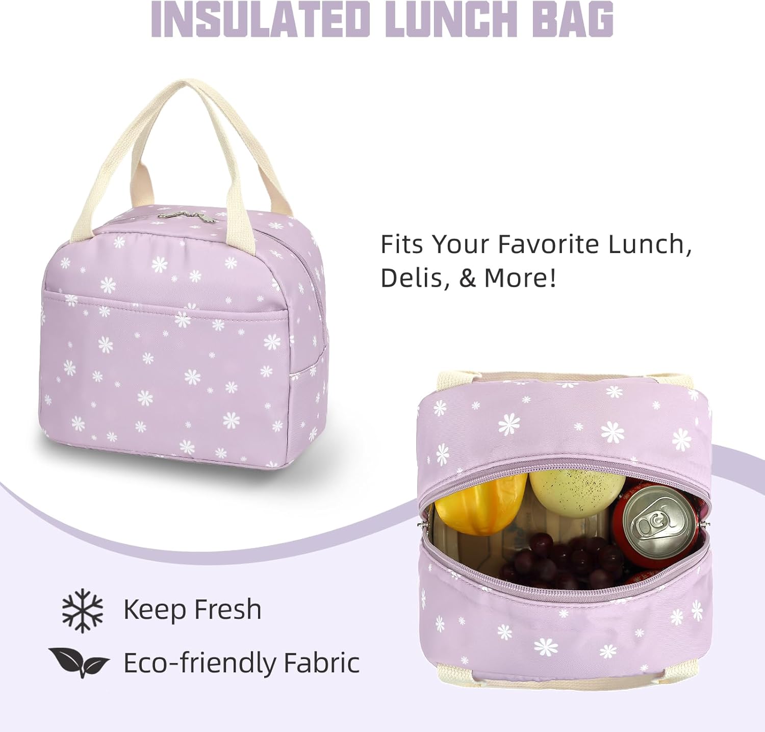 Flowers School Backpack for Girls, 3PCS Bookbags Set with Lunch Box Pencil Pouch Elementary Middle School Bag Laptop Back Packs (Daisy Purple) - Image 7