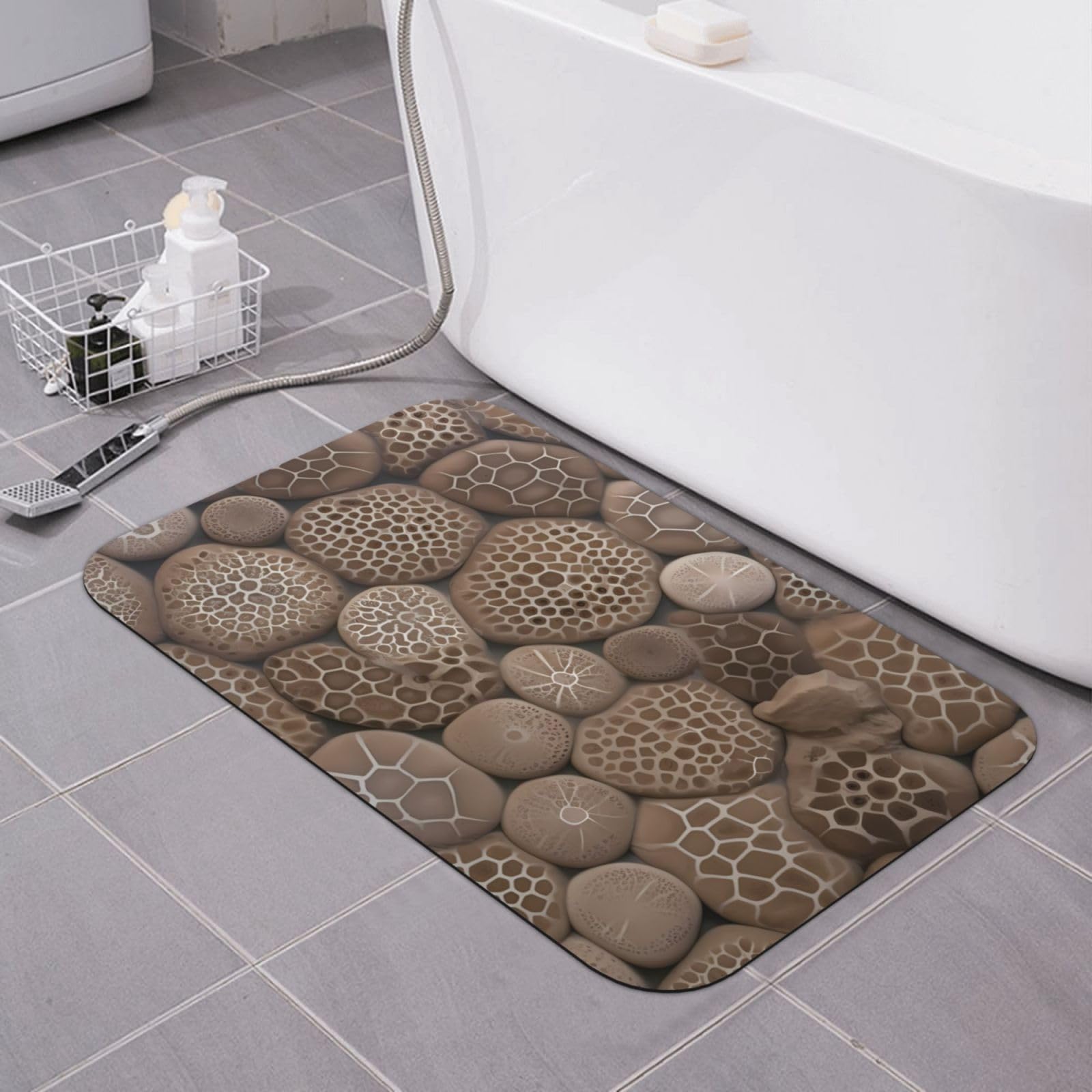Tapis de bain diatomée souple BONDIJ motif Petoskey Stone absorbant