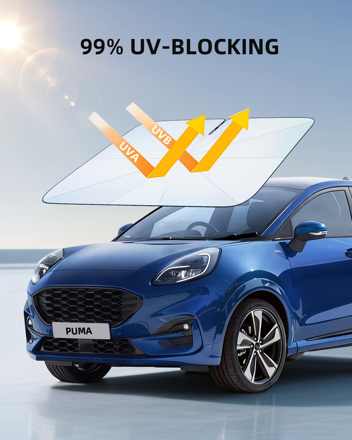 [Aggiornato] Parasole per Parabrezza Ford Puma 2020-2026, Parasole Pieghevole Blocca Raggi UV & Calore, Protezione Visore Solare Facile Installare e Piegare, Accessorio Estate