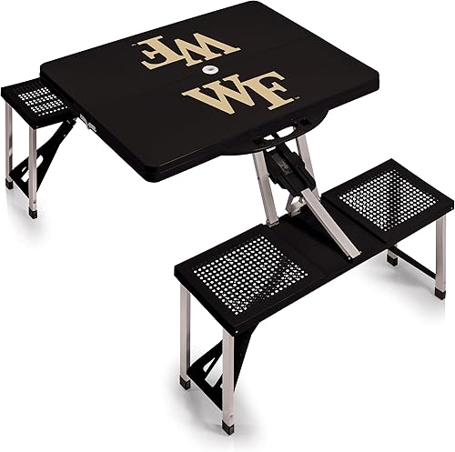 Vista 185 de PICNIC TIME NCAA North Carolina Tar Heels Folding Picnic Table - Camping Table - Outdoor Table with Umbrella Hole Negro