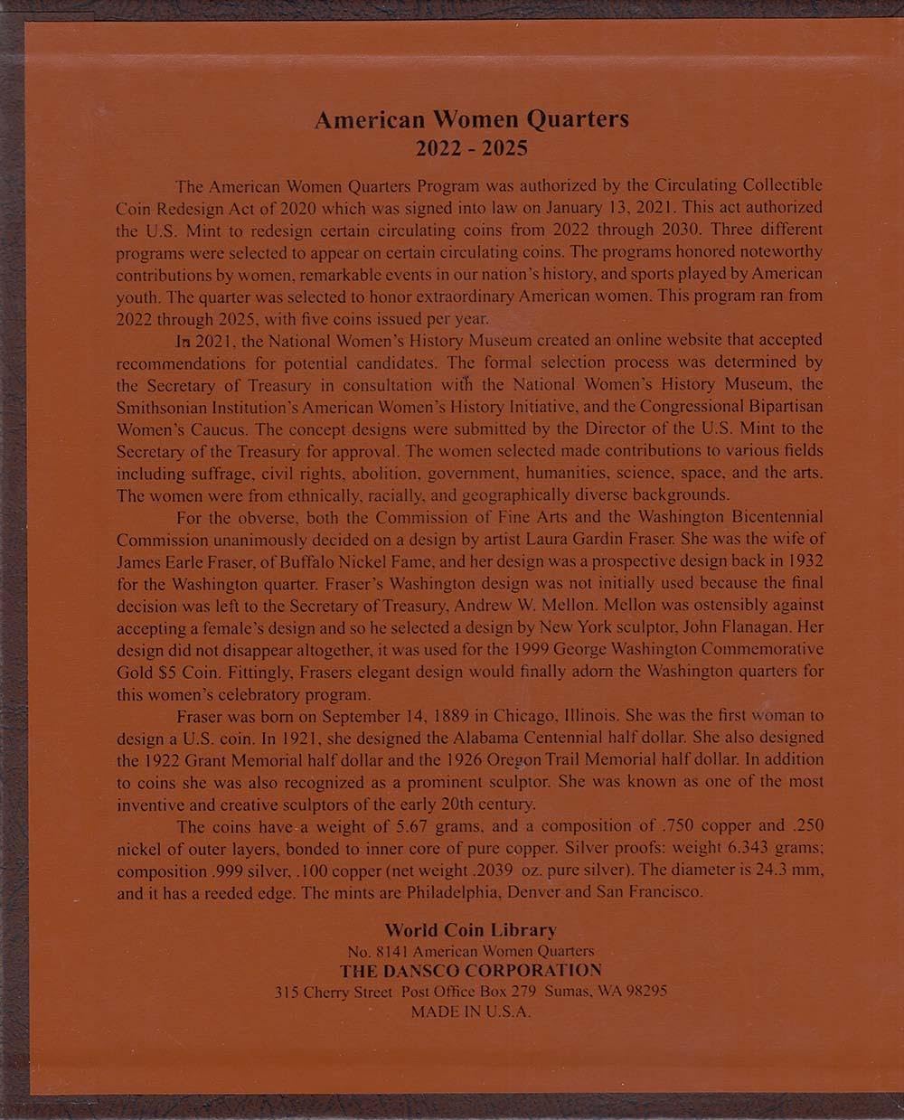 Dansco US American Women Quarter Coin Album 2022-2025 with Proof #8141