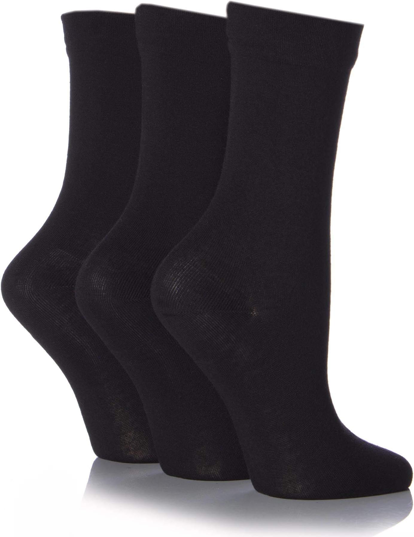 Ladies Gentle Bamboo Socks with Smooth Toe Seams in Plain and Striped Designs Pack of 3