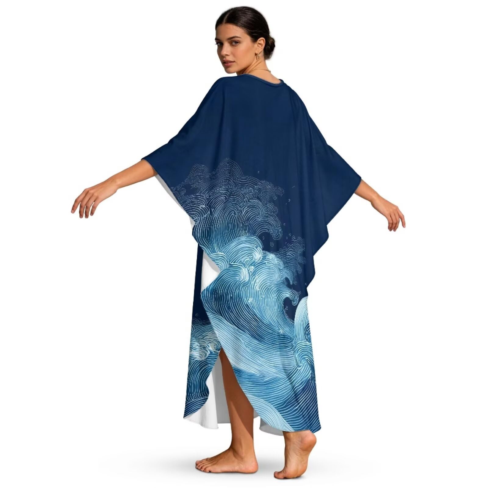 Xoenoiee Abito caftano da donna con scollo a V, taglie forti, maniche lunghe a pipistrello, copricostume estivo da spiaggia