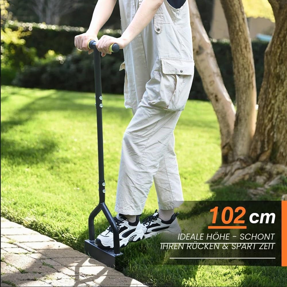 Colwelt Manuelles Rasenkantenwerkzeug, 102 cm, Halbmond-Rasenschleifer mit V-förmiger gezackter Klinge, massiver Stahl, Rasenkantenwerkzeug mit weichem T-Griff, Gartengraskantenschneider für Gehweg