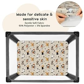Yoofoss Pack and Play Sheets Fitted, Mini Crib Sheets 2-Pack for Pack N Play Mattress, Stretchy Playard Sheet, Soft and Breathable (Brown+Stripe)