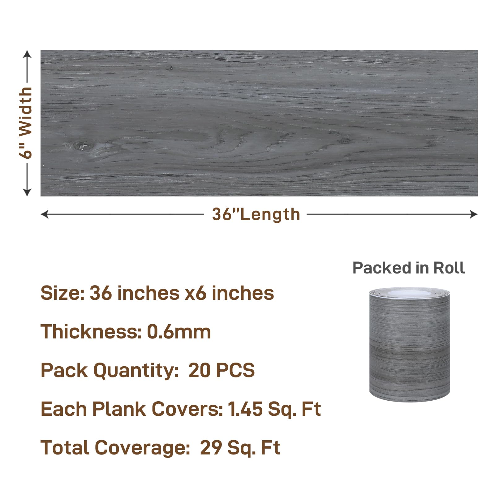 VaryPaper 20 pezzi 91,2 x 15,2 cm Peel and Stick pavimenti in vinile grigio effetto legno pavimenti in vinile impermeabile appiccicoso piastrelle per bagno cucina pavimenti pavimenti rimovibili per