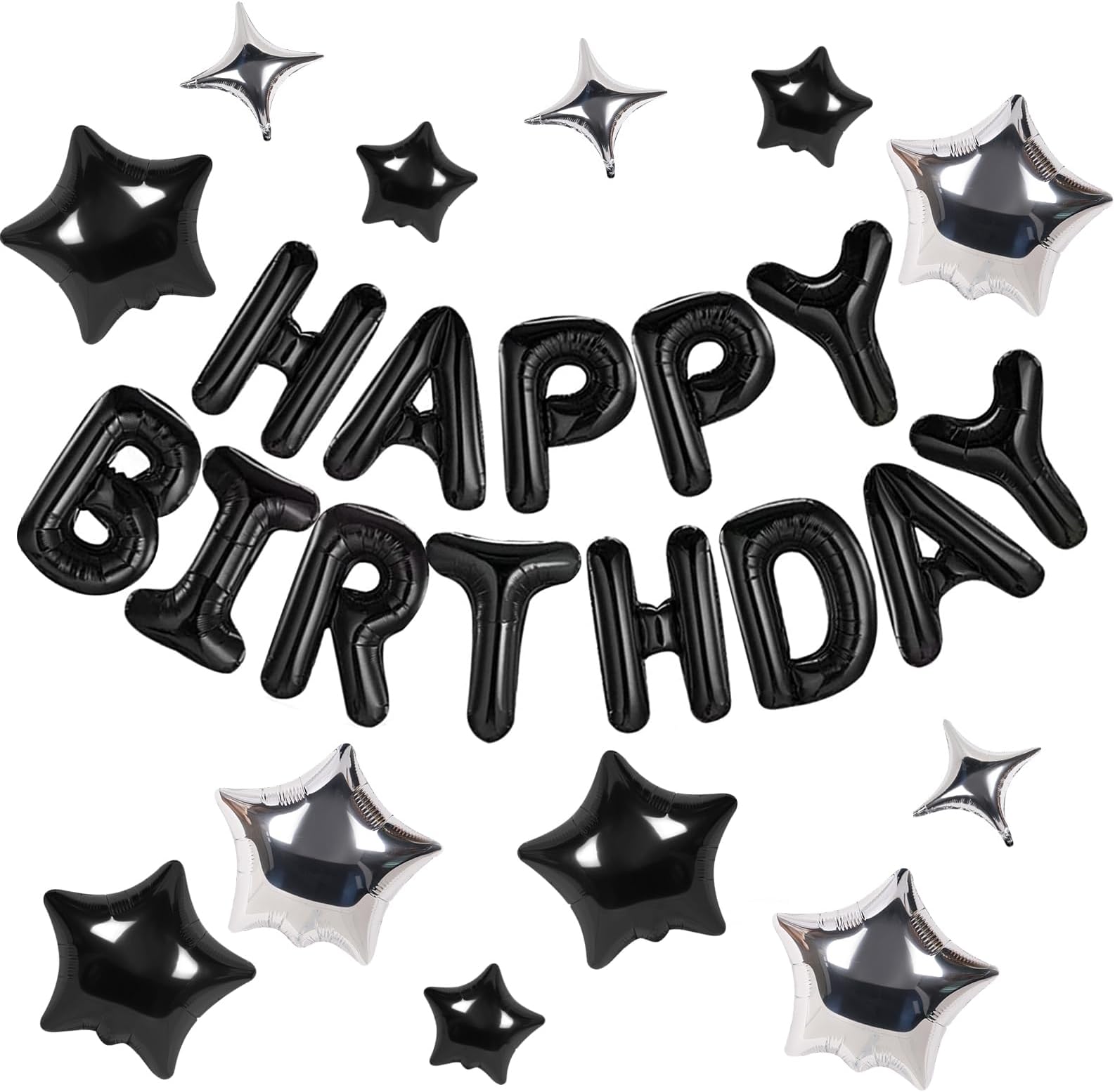 CANREVEL Happy Birthday Banner 13pcs 16 Inch Mylar Foil Letters with 12pcs Star Balloons Birthday Party Decorations - 3D Black