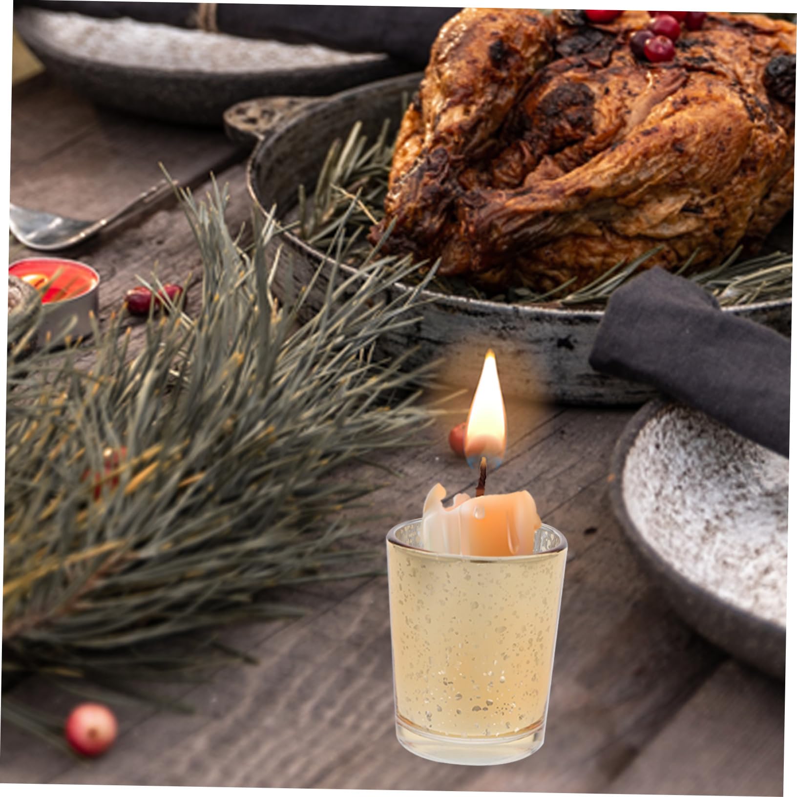 Portavelas de Cristal Dorado 12 Piezas para Velas de Té | Vidrio, Diseño Elegante de Aire Antiguo, Centro de Mesa y Decoración de Sobremesa