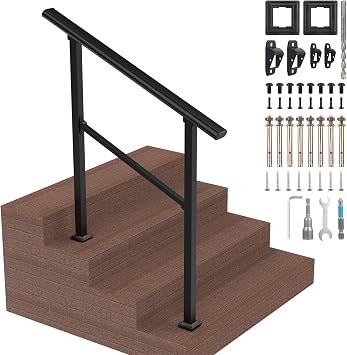 Outdoor Stair Railing, Handrails for Outdoor Steps, Handrail Fits 2 to 3 Steps Metal Handrail Stair Rail with Installation Kit Hand Rails for Outdoor Steps 36"