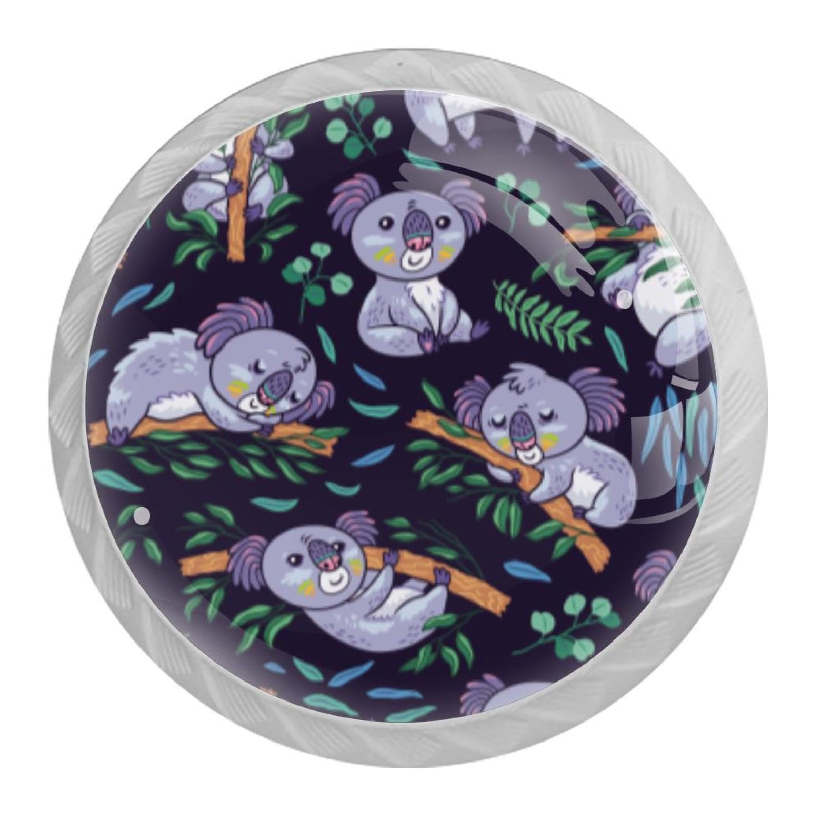 Tqmspg 4 Pieces Drawer Pulls Koalas Forest Door Knobs Dresser Handles for Kitchen Wardrobe Cupboard Hardware Furniture
