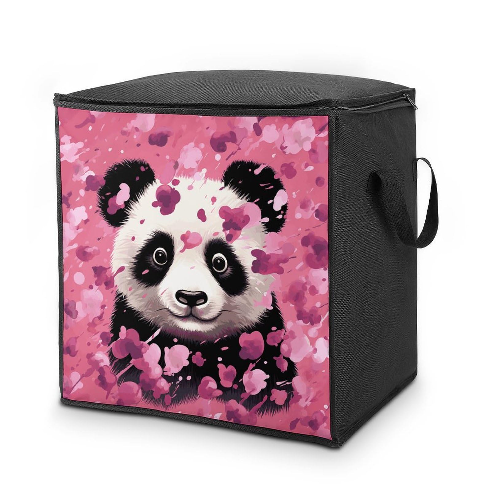 Grand sac de rangement vêtements linge de lit et couvertures en coton panda rose