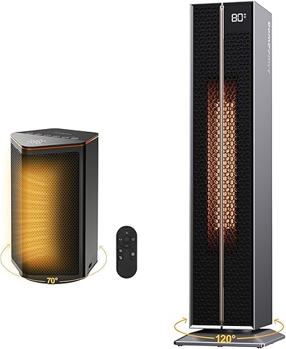 Paquete de calentador de espacio, calentadores eléctricos portátiles para uso en interiores con termostato, oscilación de 70, 5 modos, temporizador