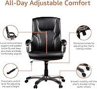 Vista 6 de Yaxa Basics Executive High Back Office Chair, Adjustable Height, Tilt, Swivel, Padded Seat, Bonded Leather, Wheels, Black/Silver