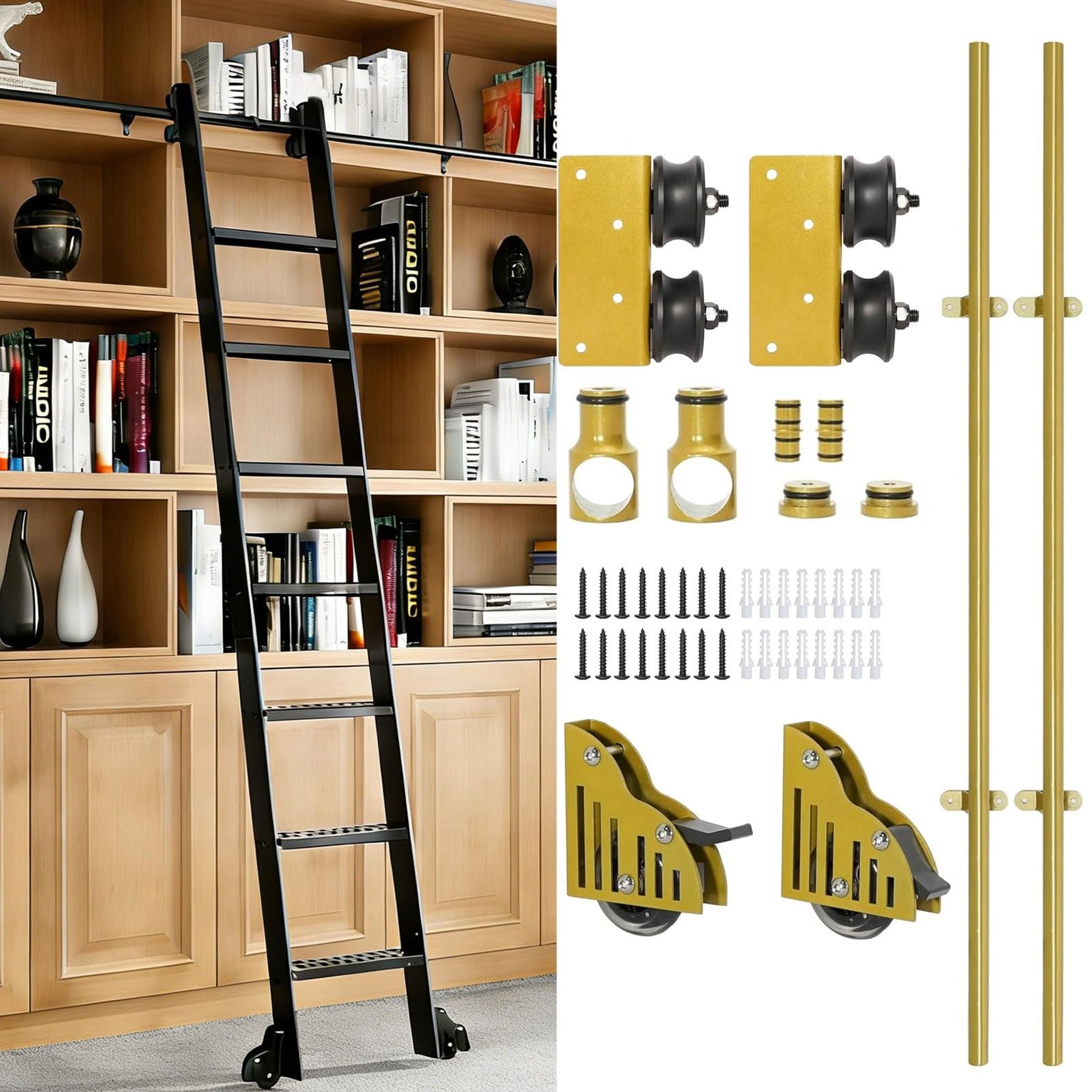 MRVAKDYDI Retractable Rolling Library Ladder Rails Kit, Sliding Library Ladder Hardware Kit Carbon Steel Rolling Track System Multiple Sizes(19.7ft/600cm Track kit)