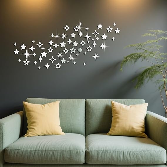 GLOBLELAND Stars Silver Sign Acrylic Mirror Wall Stickers