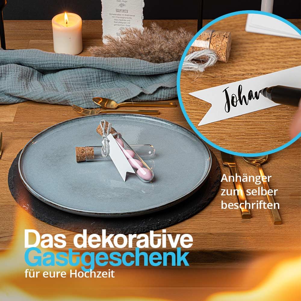 Tuuters 100 Kunststoff Reagenzglas mit Korken, Schnur, Etikett Anhänger Reagenzgläser für DIY, Gewürze Blumen-Samen (100x21mm)