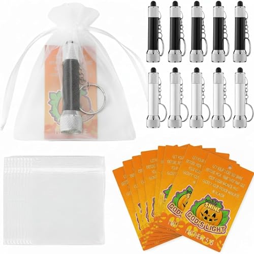 Tujoe 36pcs/12 Set Halloween Shine with the Light of Jesus Gifts Christian Gift for Flashlight Enthusiasts EDC Flashlights Madman Outdoor Enthusiasts Men Women Bulk LED Lights with Shine Prayer Cards