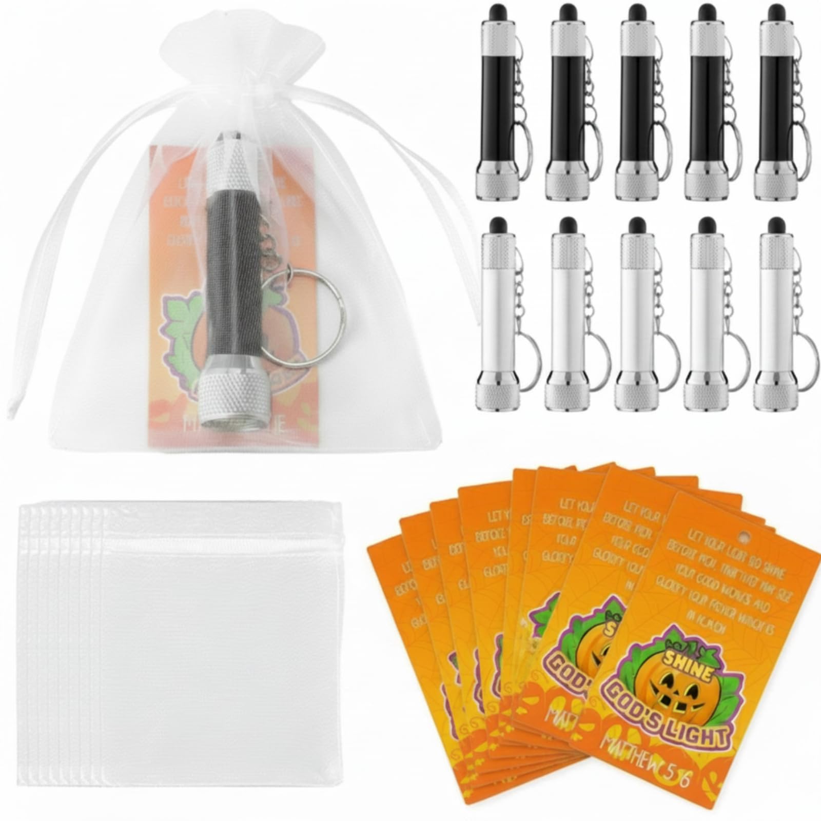 Tujoe 36pcs/12 Set Halloween Shine with the Light of Jesus Gifts Christian Gift for Flashlight Enthusiasts EDC Flashlights Madman Outdoor Enthusiasts Men Women Bulk LED Lights with Shine Prayer Cards