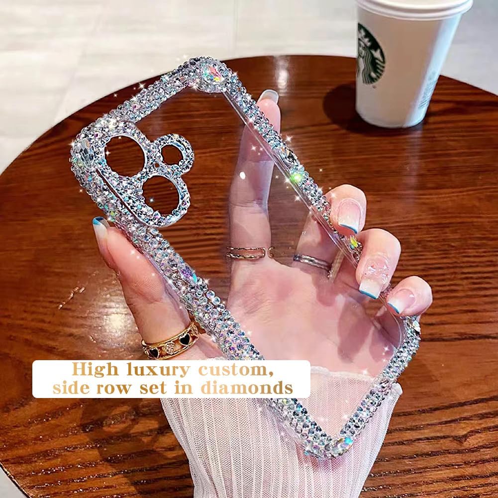 Cavdycidy Designer Compatible with iPhone 16 Plus Bling Clear Case for Women,Cute Glitter Phone Case with Sparkle Rhinestone Diamond Camera Protection，Airbag Anti-Fall Crystal Hard Cover for Girl - Image 7
