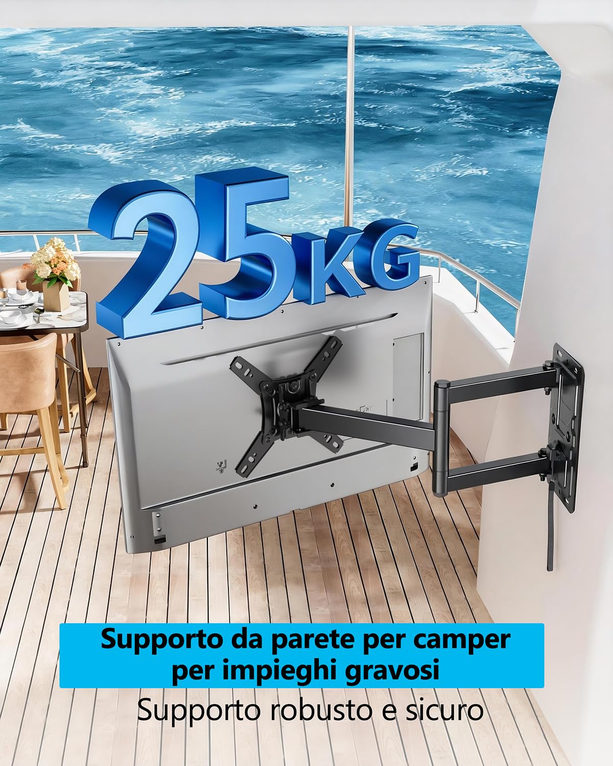 Staffa da parete per TV con serratura per campeggio, rotazione di 180°, girevole a 180°, supporto da parete per camper e monitor da 13-43 pollici e TV fino a 25 kg, staffa VESA 200 x 200 mm
