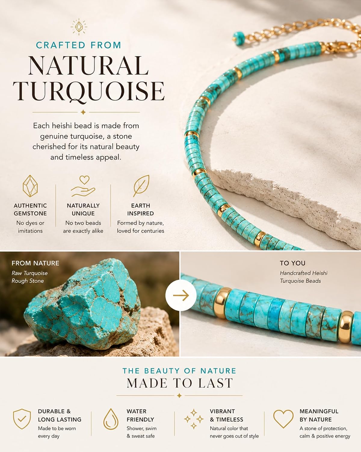 Natural Heishi Gemstone Choker Necklace for Women, Adjustable 15"+2" Beaded Layering Necklace, Coastal Beach Jewelry Gift for Her