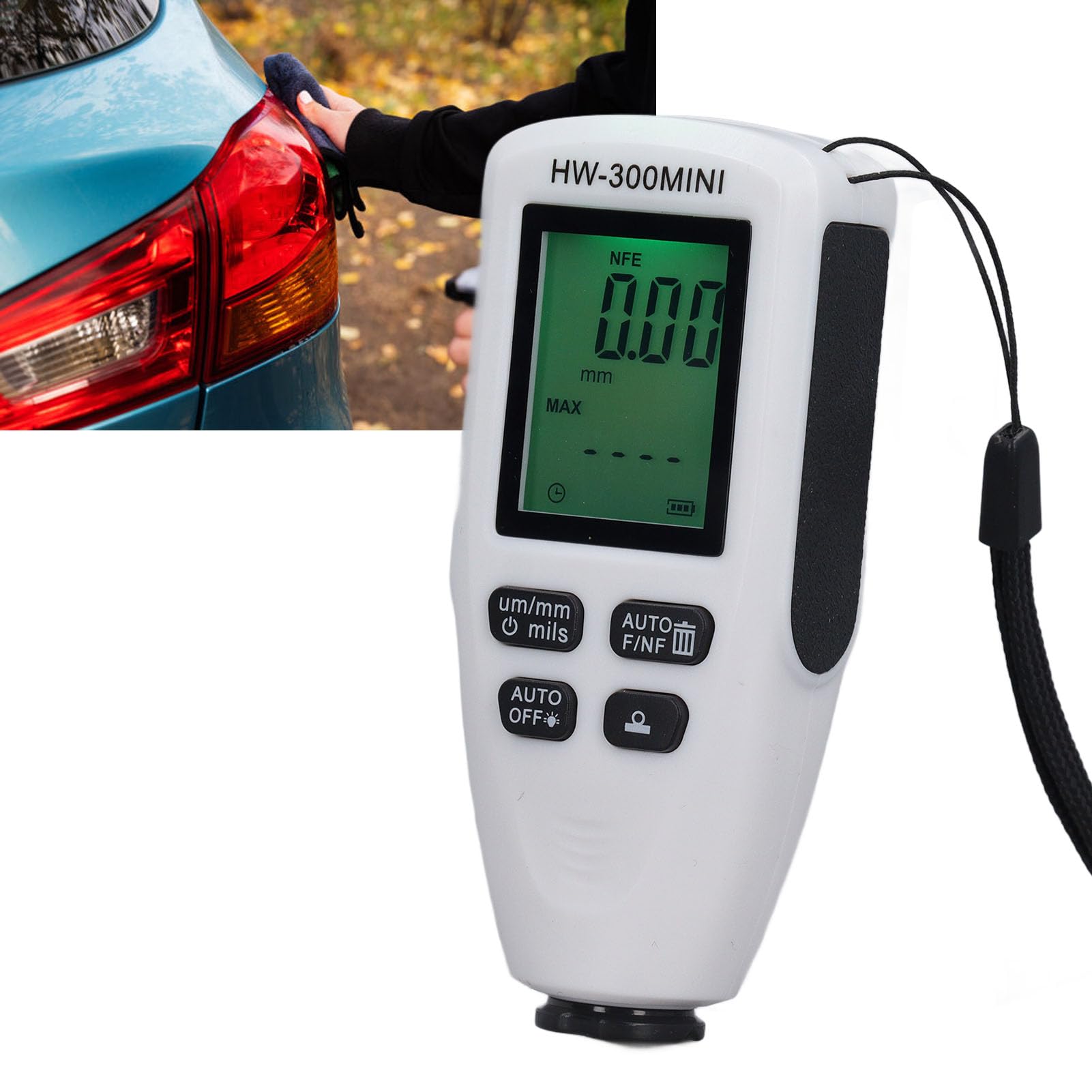 Yomiyuyr Paint Thickness Gauge, Digital Coating Depth Gauge for Cars with LCD Display, 0,2000um Measuring Range, Calibration Tablets, and Base Plate for Non Destructive Measurement (White)