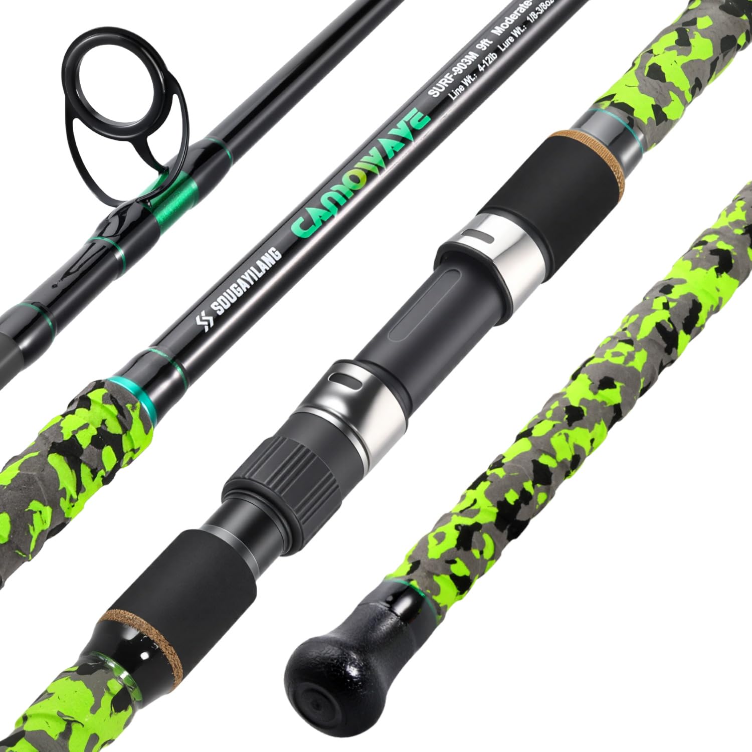 Sougayilang Surf Spinning Fishing Rod Carbon Travel Surf Rod M/MH 3 Piece Spinning Fishing Rod 9'/10'/11'/12'