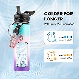 RAYMYLO Insulated Water Bottle 20 oz, Triple Wall Vacuum Stainless Steel (Cold for 48 Hrs), Leak Proof & Non-BPA, Kids Water Bottle Jug for School with Straw Spout Lids, Hydrangea