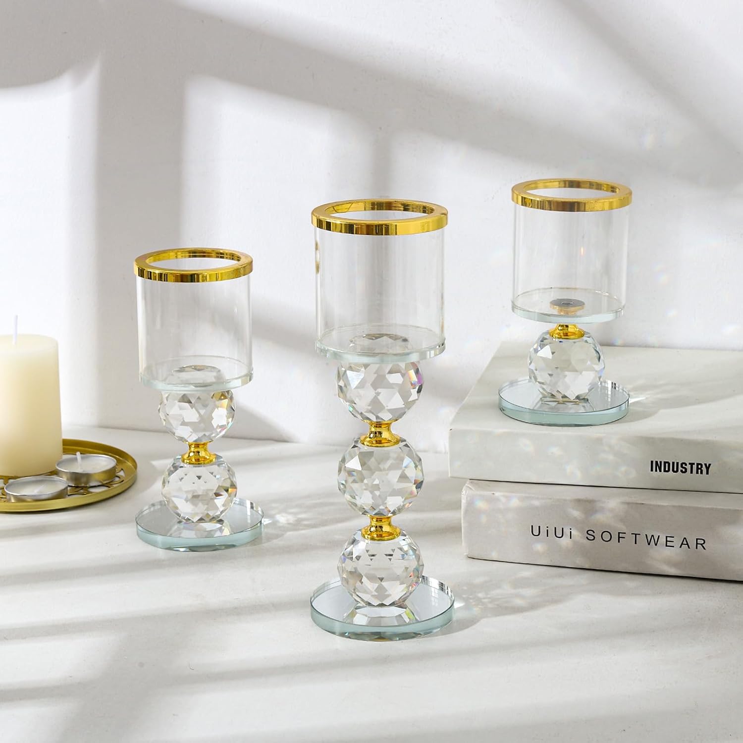 Candle Holders Set of 3 Crystal Candle Holders for Pillar Candles Pillar Candle Holder Centerpiece for Table Clear Candle Holder Set Candle Stands Home Decorative