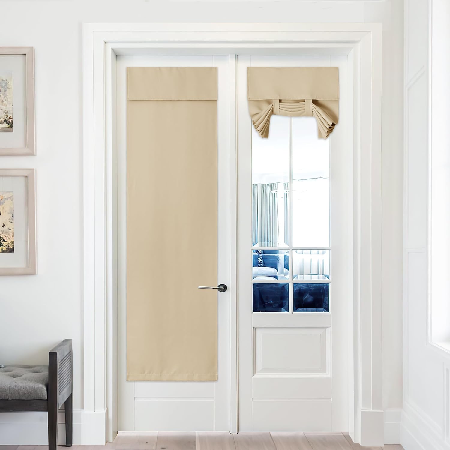 Pony Dance Blackout Door Curtain - French Door Shades for Glass Door, Privacy Thermal Insulated Tricia Door Cover for Front Door Sidelight Curtain Tie up Shade, W36 x L72 inch, 1 Pc, Biscotti Beige