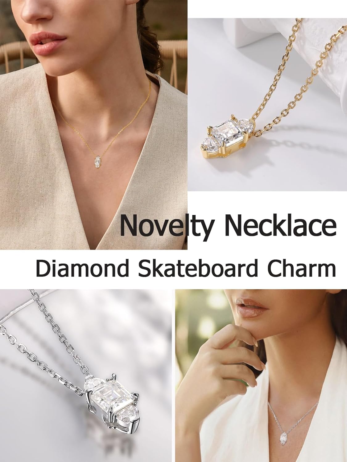 CYW Moissanite Cute Small Pendant Necklace for Women Teen Girls, Authentic Solid 925 Sterling Silver, 16"/18"/20" Chain Adjustable, Birthday Valentines Christmas Ideal Gift