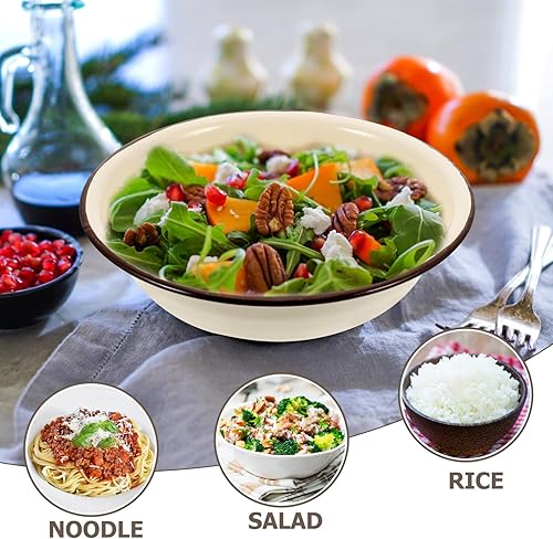 Miniatura 6 de Luxshiny Cuenco de sopa esmaltado para almacenamiento de alimentos, estilo vintage, compacto, para masa de frutas y arroz, inauguración de la casa,