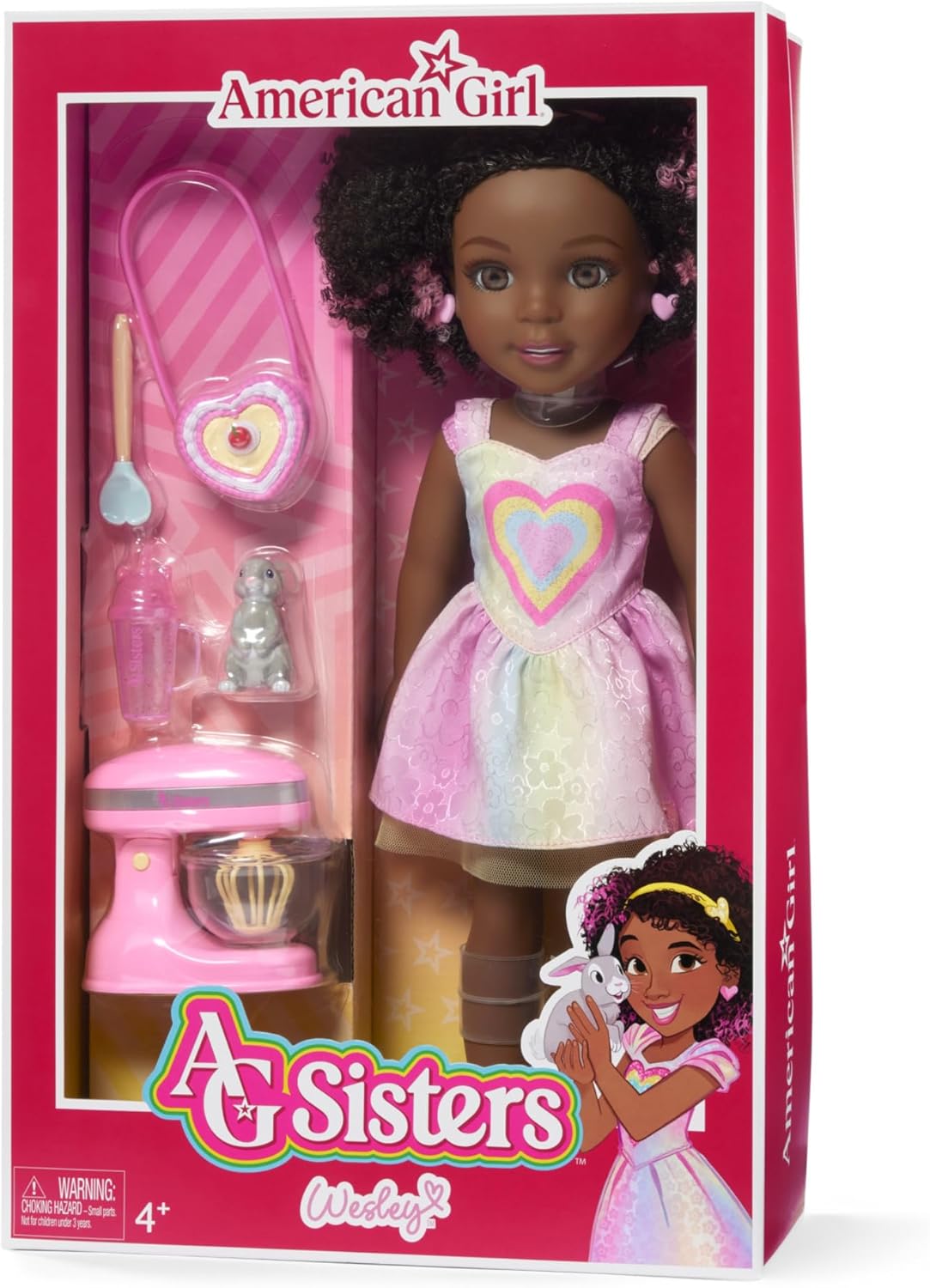 American Girl, AG Sisters Wesley Doll, Brown Eyes, Short Curly Dark-Brown Hair with Pink Highlights, 14.5", Age 4+