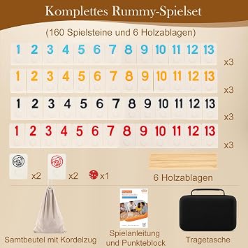 SOOPOTAY Rummy Cup Board Game For 2-6 Players - 160 Melamine Tiles, 6 Wooden Holders, Premium Case & Bag - Travel Game for Adults