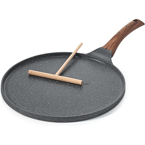 SENSARTE Nonstick Crepe Pan, Swiss Granite Coating Dosa Pan Pancake Flat Skillet Tawa Griddle 12-Inch with Stay-Cool Handle, Induction Compatible