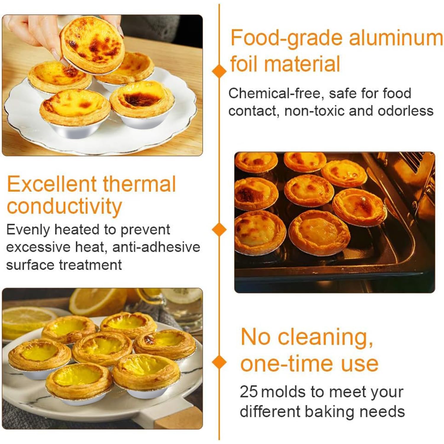 Moule Pasteis De Nata, 25 Pièces Moules à Tarte Aux œufs, Mini Moule à Tarte,Les moules de cuisson sont antiadhésifs et réutilisables, parfaitement adaptés pour la cuisson de