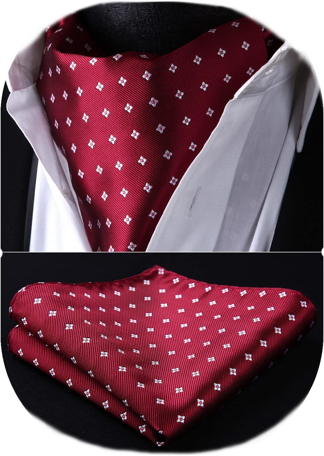 Cravat for Men Silk Paisley Mens Cravat and Pocket Square Set Polka Dot Ascot Tie and Handkerchief for Wedding Party Christmas