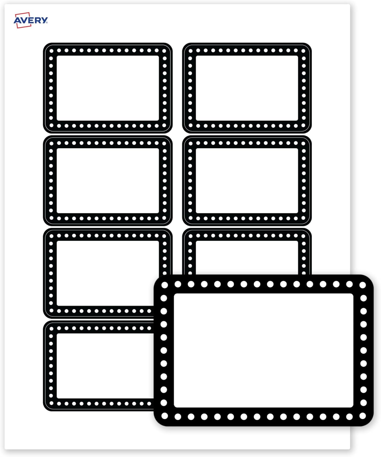 Avery Printable Rectangle Adhesive Name Tags, 2-1/3" x 3-3/8", Matte White Removable Name Tags, Pre-Printed Black & White Polka Dots Design, Laser & Inkjet Compatible, 160 Total