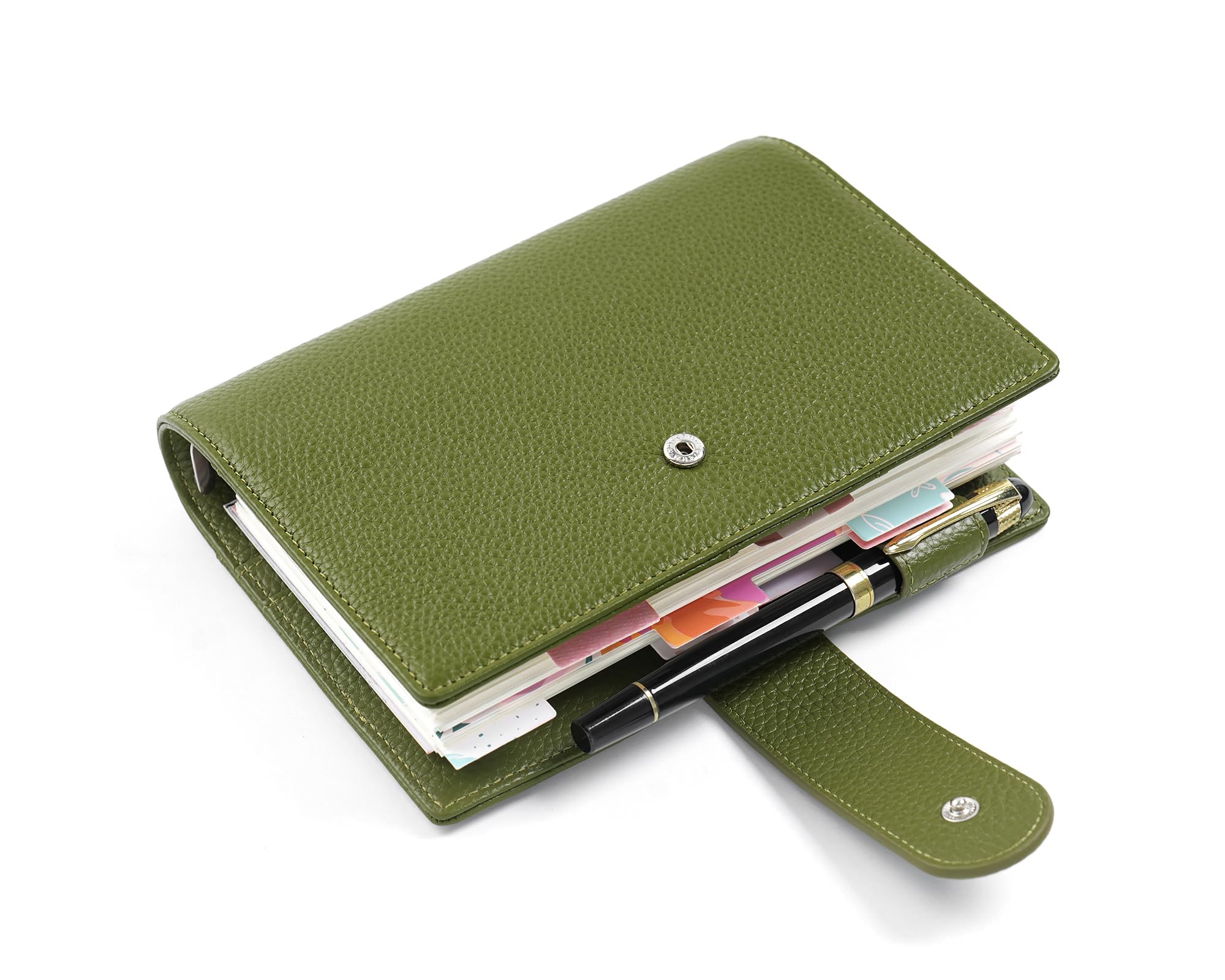 Moterm Elite Personal Rings Planer - Organizador de anillas de piel auténtica, sin compartimento trasero grande (verde oliva, anillo de 25 mm)